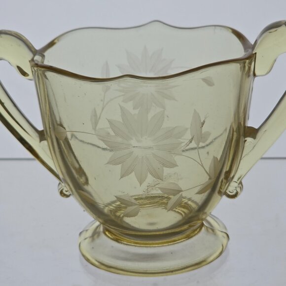 Lancaster Glass Co yellow Jubilee sugar and creamer set - Picture 4 of 4